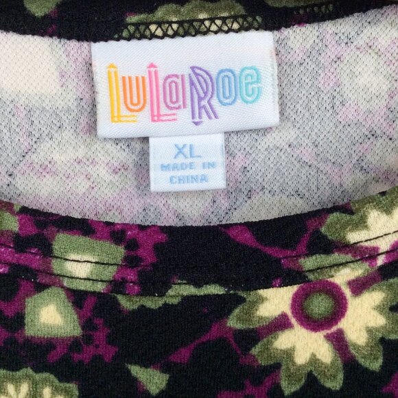 Lularoe Carly Dress Women's Size XL Black Purple Floral Short Sleeve Hi Low - Picture 5 of 6